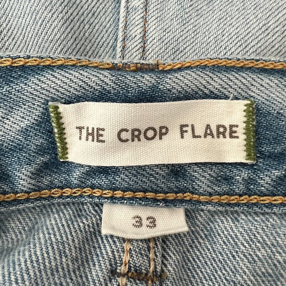 AE77 Organic Cotton The Crop Flare Busted Knee Jeans Blue 33 - Picture 5 of 13